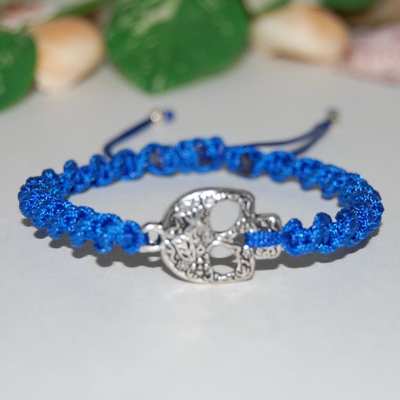 Skull Charm Bracelet,Skull Bracelet,Drawstring Bracelet,Blue Bracelet - Picture 2 of 3